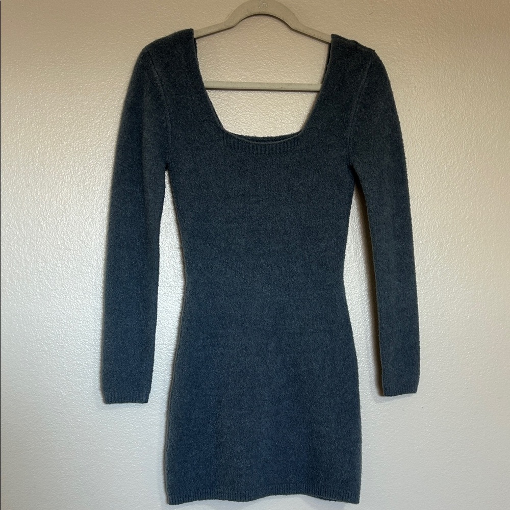 ZARA Soft Square Neck Knit Long Sleeve Sweater Mini Dress Wool Blend Size Small